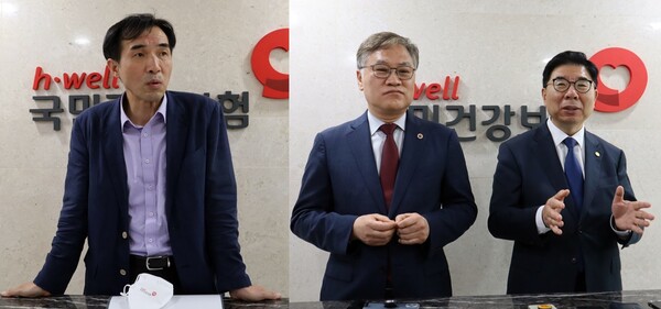 (왼쪽부터)이상일 건보공단 급여이사, 김봉천 의협 부회장, 박영달 약사회 부회장.
