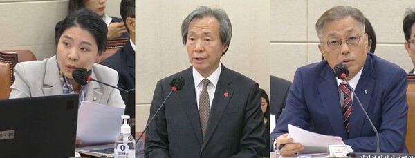 왼쪽부터 민주당 신현영 의원, 정기석 건보공단 이사장, 강중구 심평원 원장