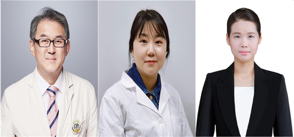 (왼쪽부터)가톨릭대학교 의과대학 김완욱 교수, 이미령 박사, 김유미 박사