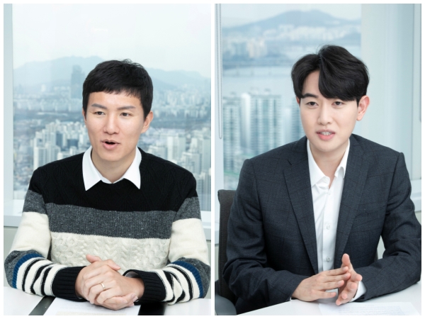 프루자클라 론치 어벤저스팀 이기철(사진 左)허가 담당, 천윤수 약가 담당<br>