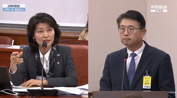 강경숙 의원(왼쪽)과 장상윤 전 대통령실 수석(출처: 국회방송 영상캡쳐)