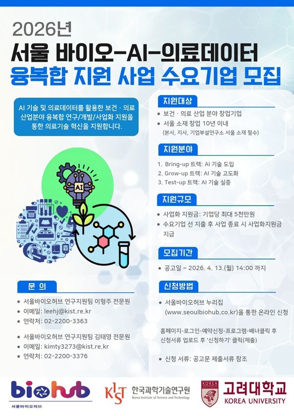 서울바이오허브, 바이오·AI·의료 데이터 융복합 사업 지원
